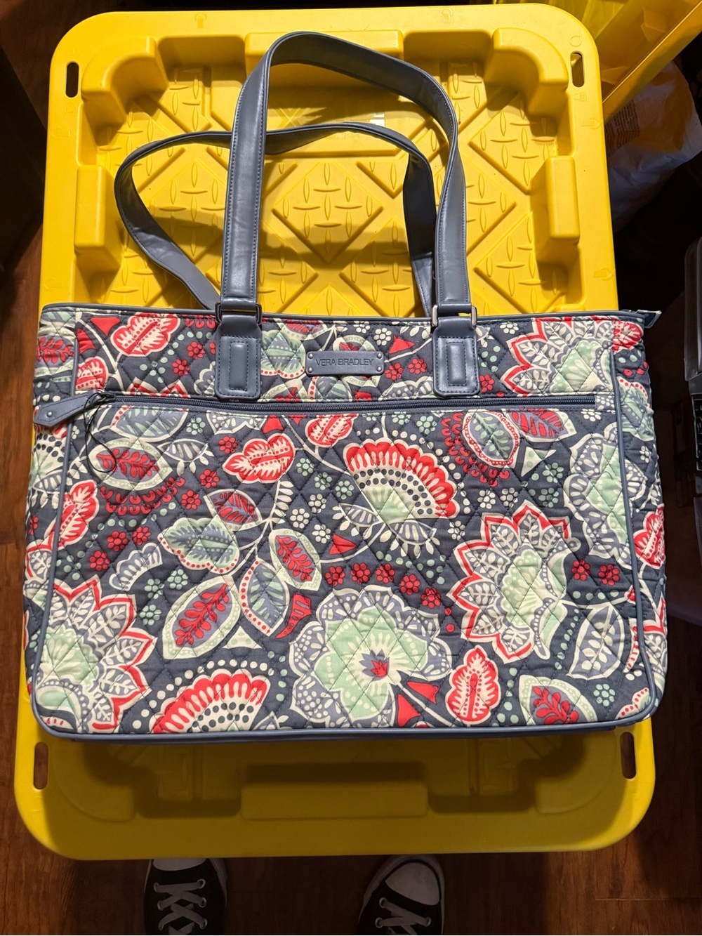 Vera Bradley Quilted Floral Tote - Gray, Red & Mint